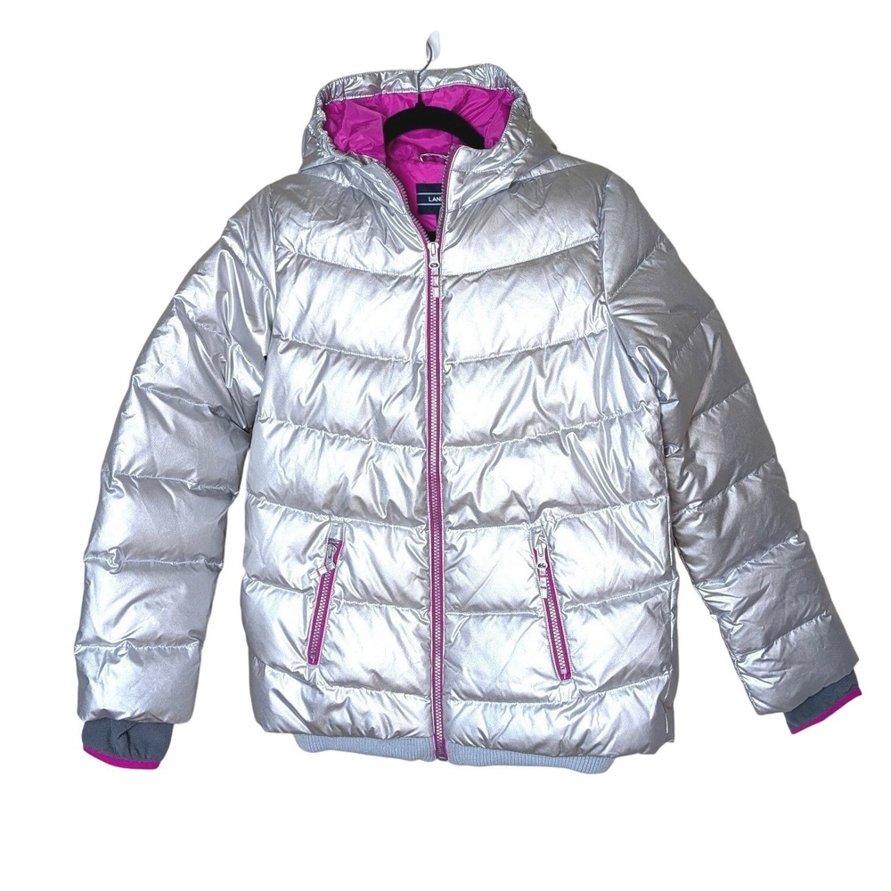 Lands' End Girls NWT Silver Down Puffer Jacket HyperDry Size XL‎ 16